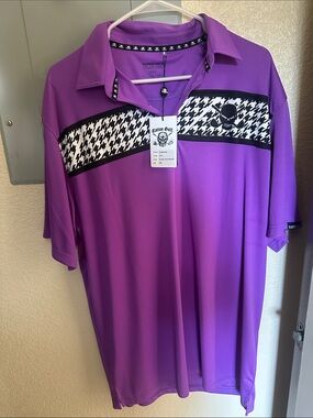 Tattoo Golf Men's Purple Houndstooth-Accent Polo